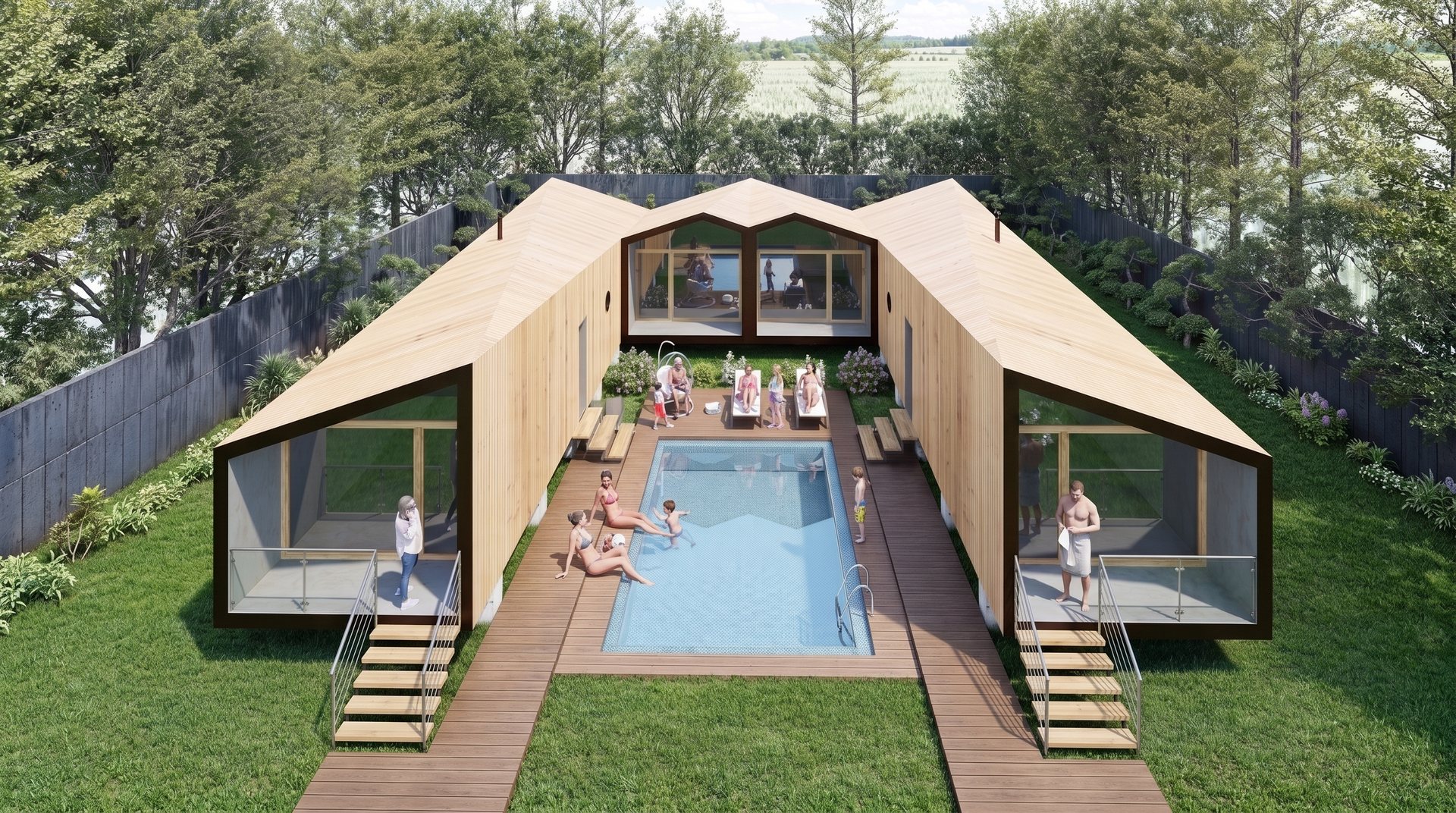 TOO House — piscina entre os volumes em borboleta
