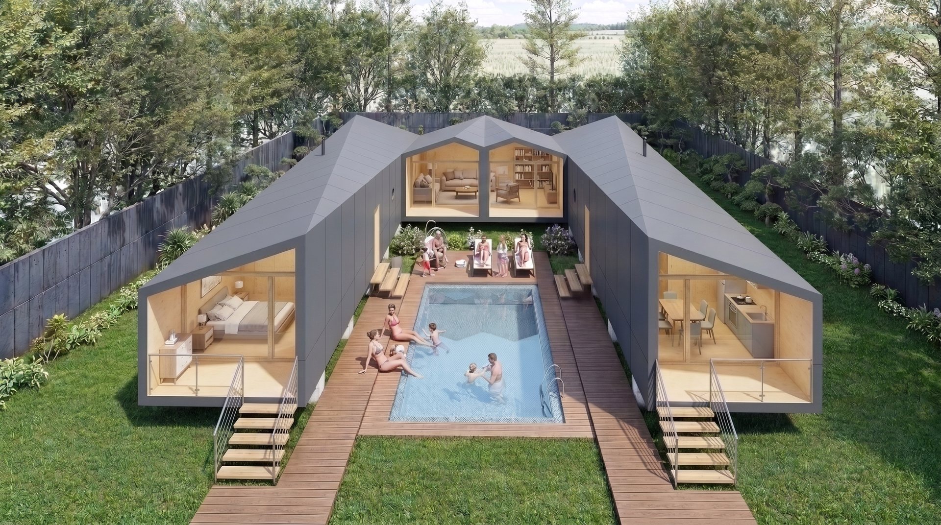 TOO House Urban — piscina em pátio interior, entre volumes