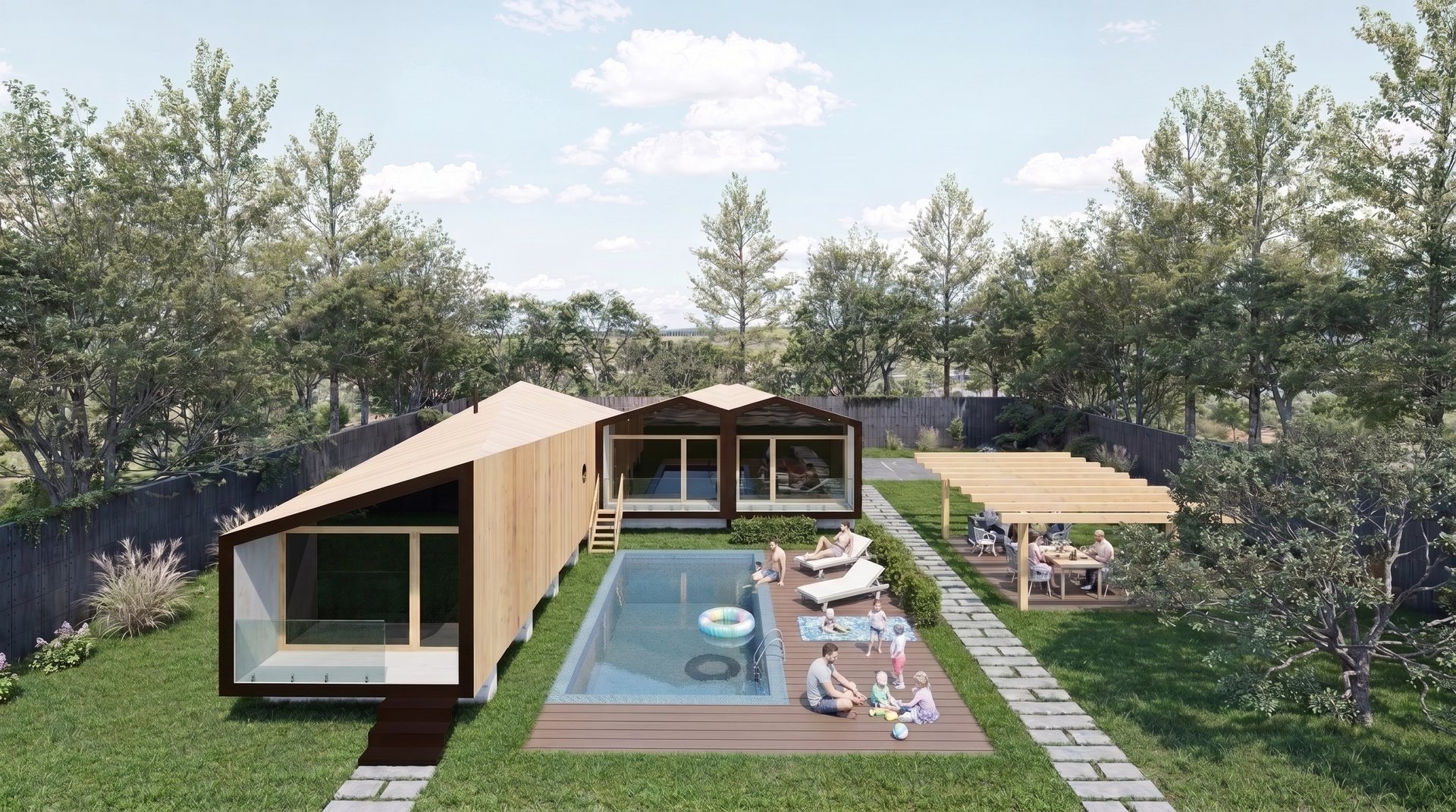 TOO House Forest — piscina e pérgola de refeições ao ar livre