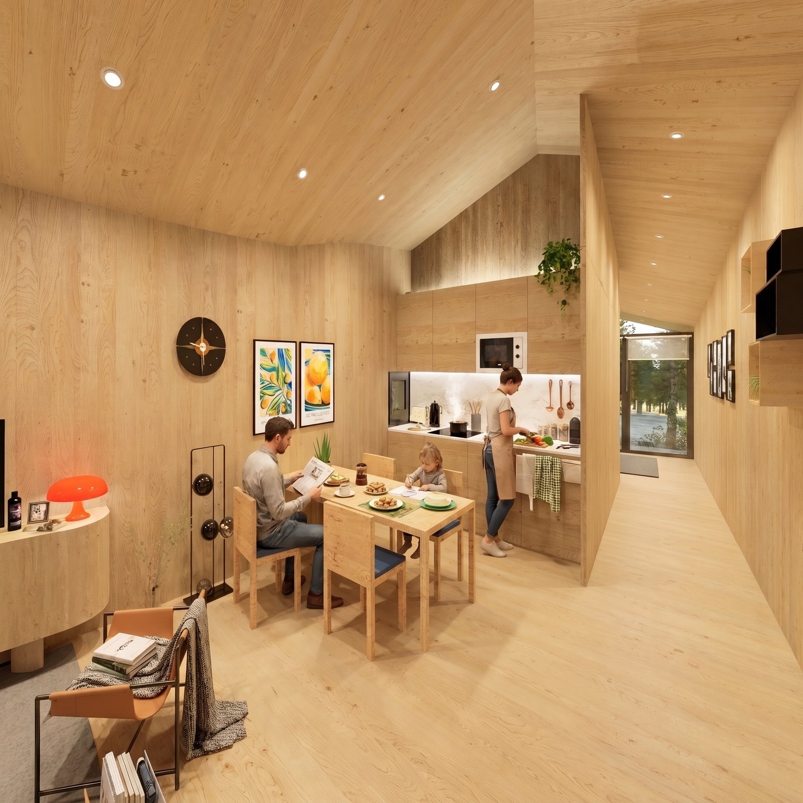 Interior TOO House — sala e cozinha