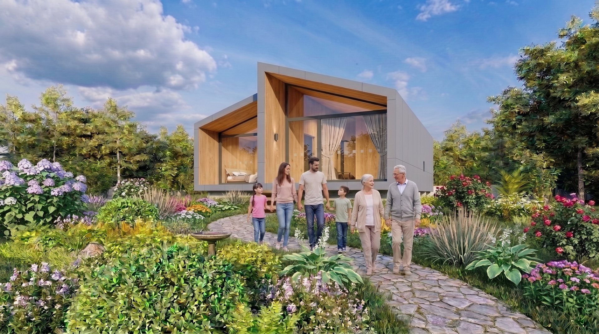 TOO House Urban — três gerações a caminho de casa, pelo jardim florido