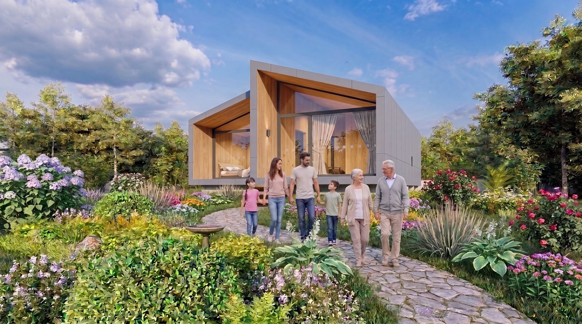 TOO House Urban — três gerações a caminho de casa, pelo jardim florido